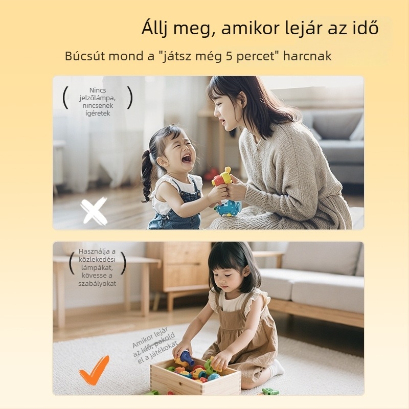 Gyerekeknek szóló időzítő kettős üzemmódú forgalomlámpával, gyerekzár, színes LED kijelző, elemről működik