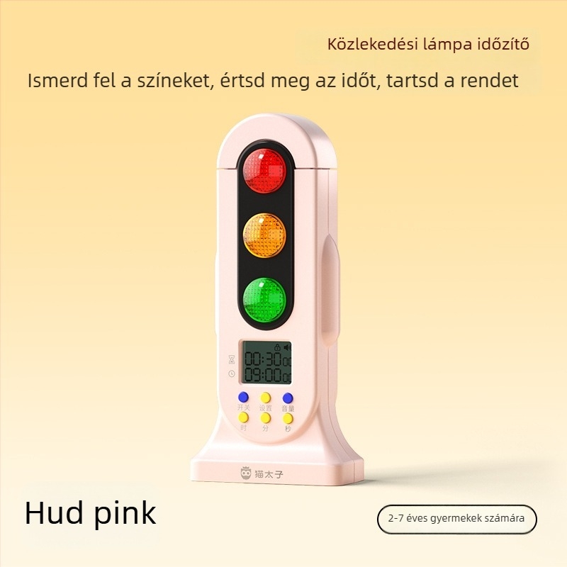Gyerekeknek szóló időzítő kettős üzemmódú forgalomlámpával, gyerekzár, színes LED kijelző, elemről működik