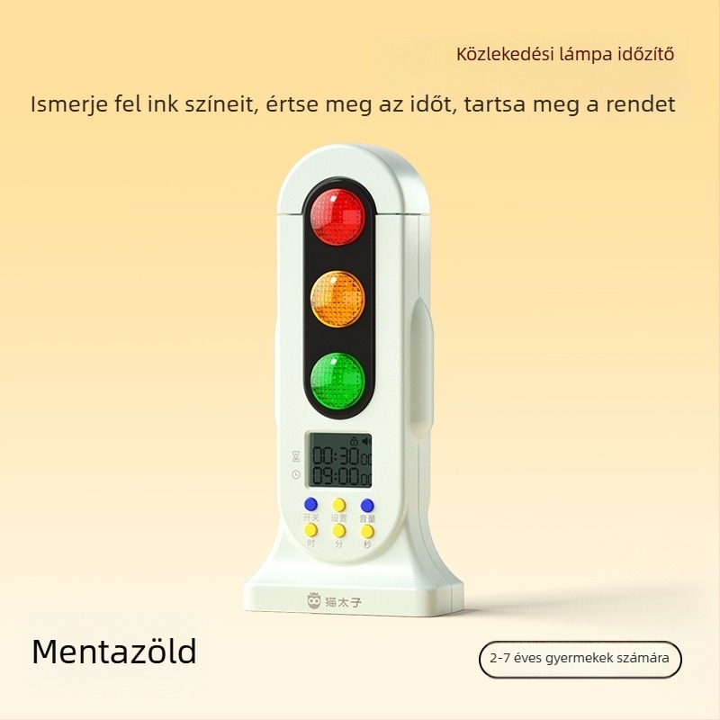 Gyerekeknek szóló időzítő kettős üzemmódú forgalomlámpával, gyerekzár, színes LED kijelző, elemről működik