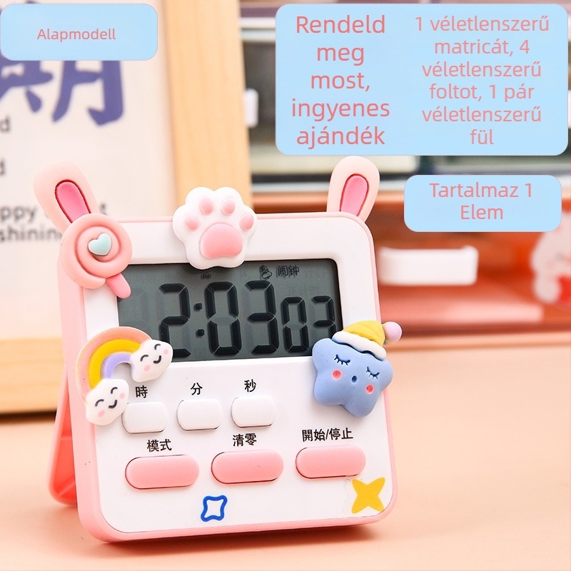 Ébresztőóra LCD kijelzővel, kompakt digitális asztali óra általános- és középiskolásoknak, 24 órás kijelzővel és dekoratív funkcióval