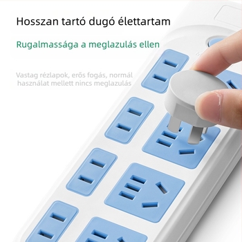 5-aljzatú hosszú vezetékkel ellátott elosztó, 10A, 100-250V, ABS ház, réz vezetők, 3C tanúsítvány