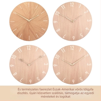 Masszív falióra fából, kör alakú Nordic stílusban, csendes járású, elemes meghajtású, modell C.j