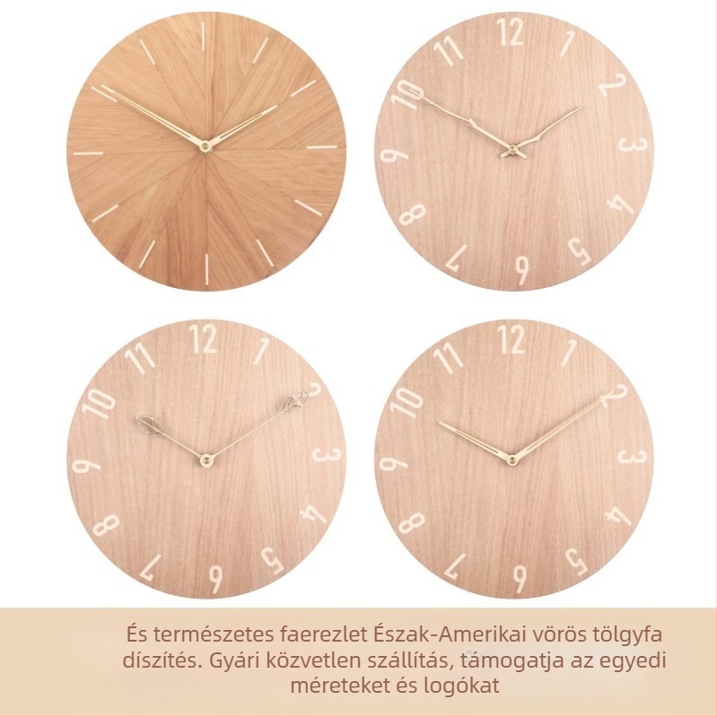 Masszív falióra fából, kör alakú Nordic stílusban, csendes járású, elemes meghajtású, modell C.j