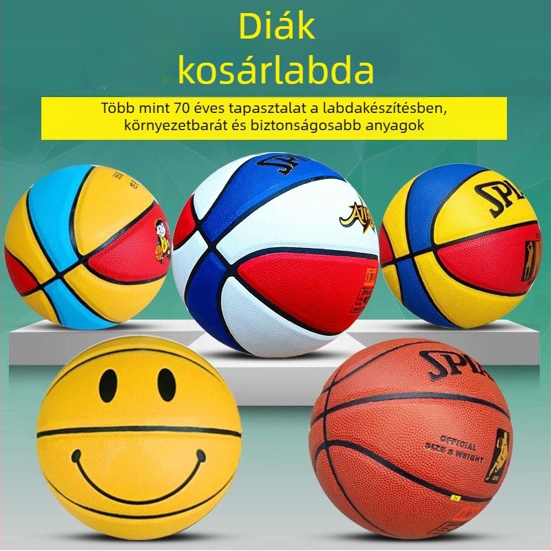 Színes gyerek kosárlabda, méretek 4–6, PU bőr érzetével, kopásálló, óvodástól általános iskolás korosztályig