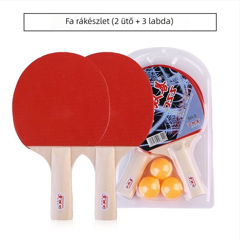 Asztalitenisz ütő, 2 darabos készlet, kezdőknek, karbonszálas penge, ragasztó gumival