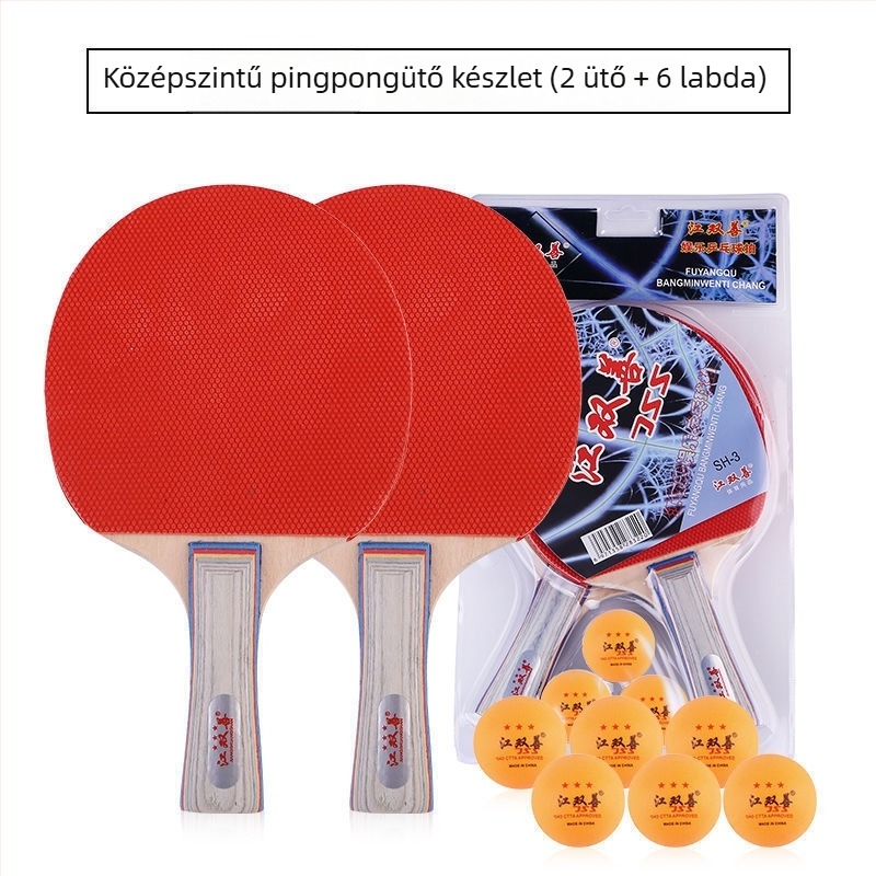 Asztalitenisz ütő, 2 darabos készlet, kezdőknek, karbonszálas penge, ragasztó gumival