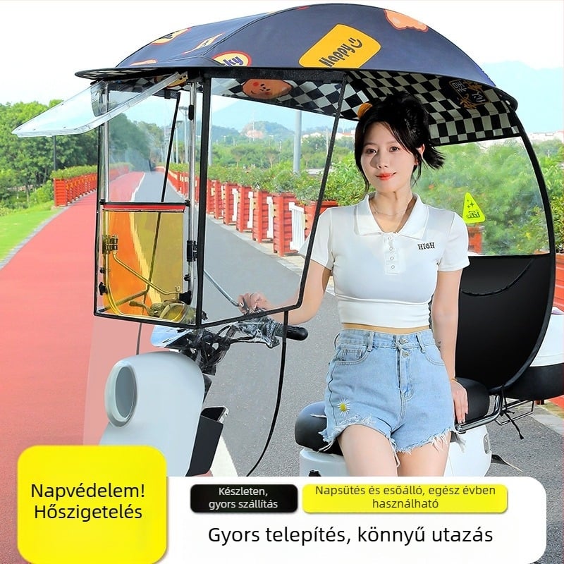 Langlong elektromos jármű esővédő napernyő – szélálló és esőálló, UPF>40, 210T anyag, középrúd rostból, kézi nyitás, tömeg 2,8 kg
