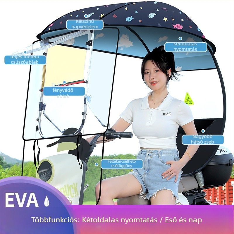 Langlong elektromos jármű esővédő napernyő – szélálló és esőálló, UPF>40, 210T anyag, középrúd rostból, kézi nyitás, tömeg 2,8 kg