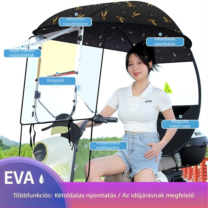 Langlong elektromos jármű esővédő napernyő – szélálló és esőálló, UPF>40, 210T anyag, középrúd rostból, kézi nyitás, tömeg 2,8 kg