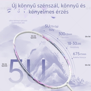 Badmintonütő teljes szénszálas váz, tömeg 75–79 g, közvetlen ütés, labdakezelés, testreszabás elérhető