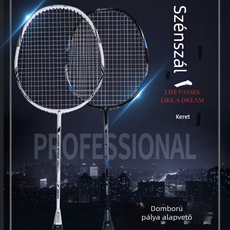 Badminton ütő teljes karbon szálas váz, 75–79 g, extra puha érzet, edzésre