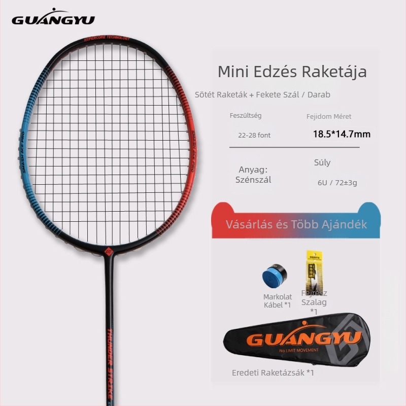 Gyerekeknek szóló bádmintonütő, szénszálas vázzal, 75–79 g, direkt ütés, nyél vastagsága G-4