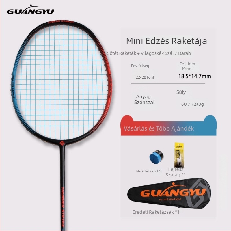 Gyerekeknek szóló bádmintonütő, szénszálas vázzal, 75–79 g, direkt ütés, nyél vastagsága G-4