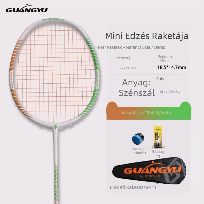 Gyerekeknek szóló bádmintonütő, szénszálas vázzal, 75–79 g, direkt ütés, nyél vastagsága G-4