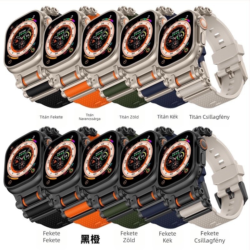 Szénszálas szilikon óraszíj Apple Watch és Samsung Galaxy Watch Ultrahoz, 22 mm, illeszkedik a 42–49 mm méretekhez