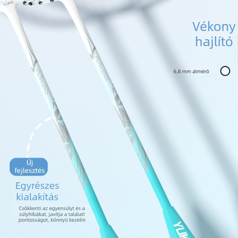 Yuke tollaslabda-rakéta, szénszálas keret, tömeg 85–89 g, közvetlen ütés, fogantyú vastagsága G2