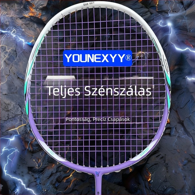 Badminton ütő - professzionális támadó, teljes szénszálas keret, súly 80-84 g, közepes merevség
