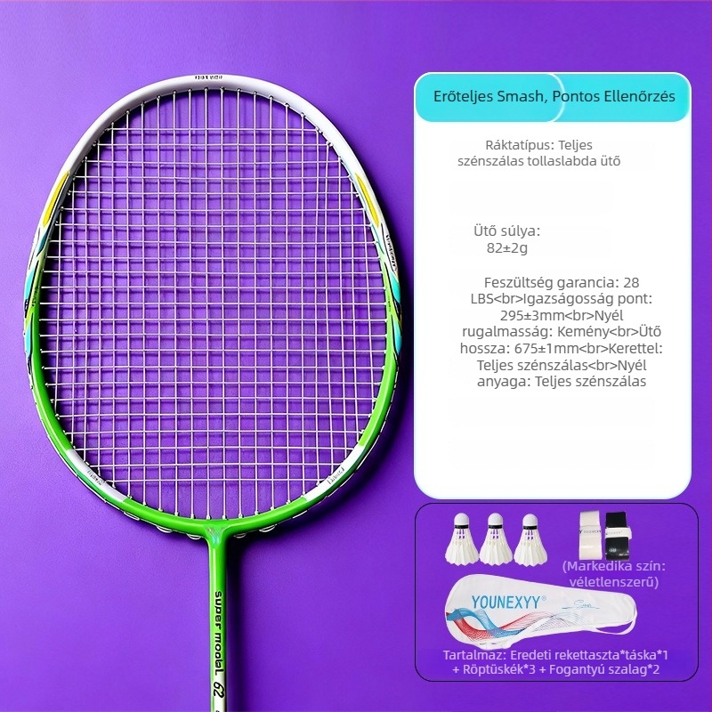 Badminton ütő - professzionális támadó, teljes szénszálas keret, súly 80-84 g, közepes merevség