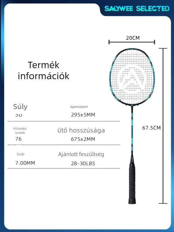 ALPSPORT tollaslabda ütő szénszálas kerettel, 80–84 g, feszítés 28 lb, közvetlen ütés