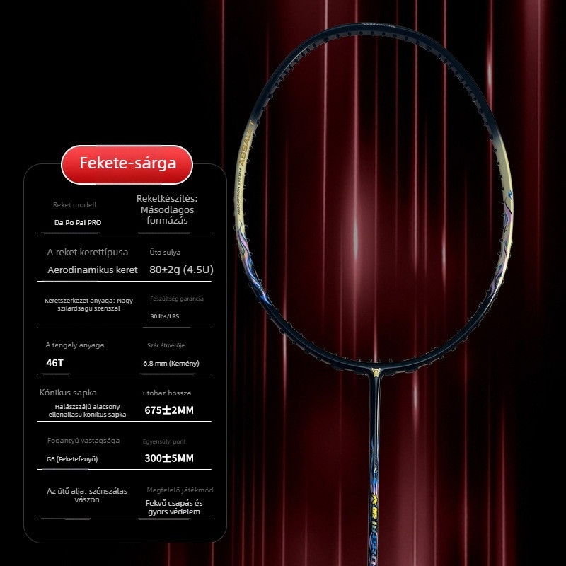 Badmintonütő – keretből szénszálas, magas minőségű, felnőtt uniszex, egyenes ütés, gyors támadás versenyekhez