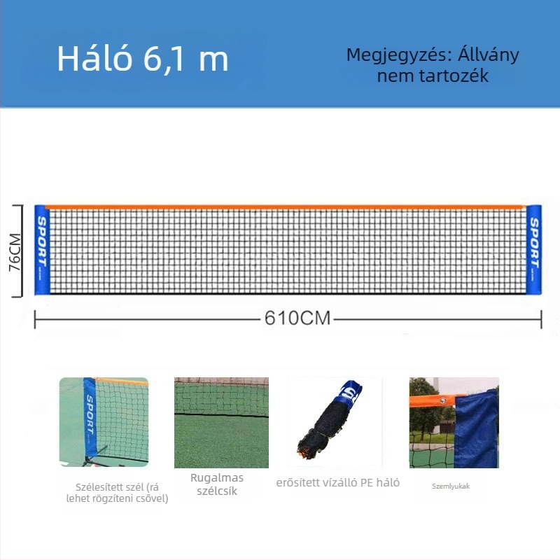Tenisz- és tollaslabda hálóoszlop – összecsukható, otthoni és kültéri használatra, anyag poliészter PE