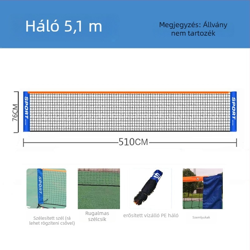 Tenisz- és tollaslabda hálóoszlop – összecsukható, otthoni és kültéri használatra, anyag poliészter PE