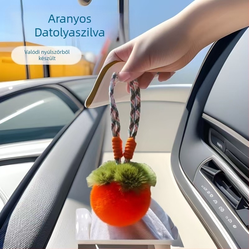 Cuki plüss kulcstartó persimon alakú Rex nyérc szőrével