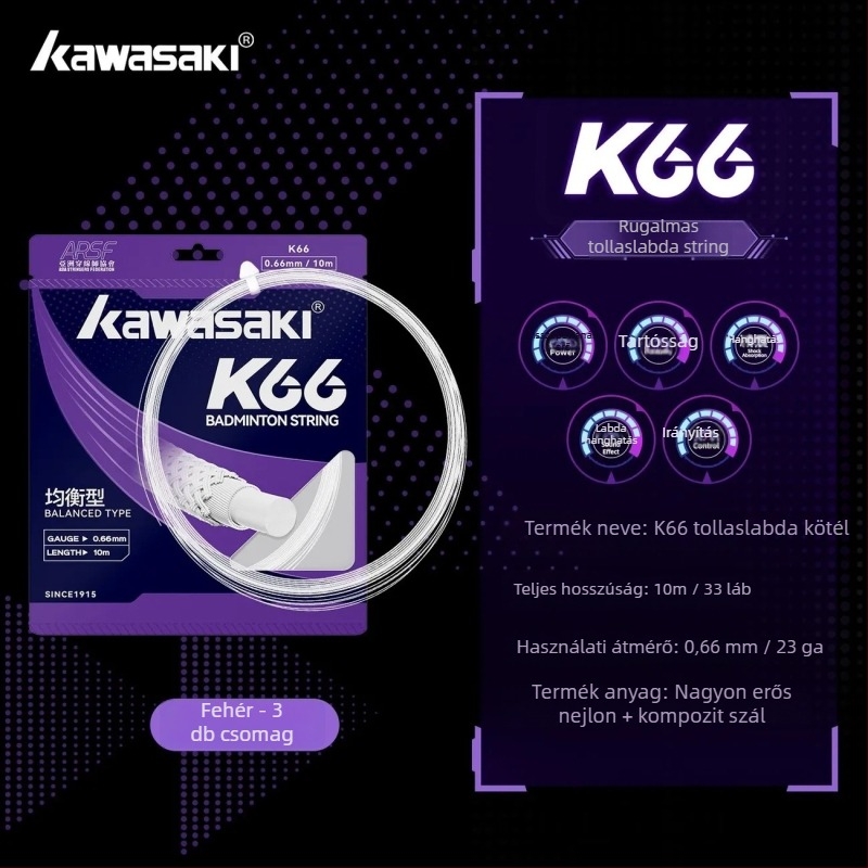 Kawasaki ütőhúr – Kompozit szál, 0,66 mm, 23–25 lb, Labdahang, badminton és teniszhez