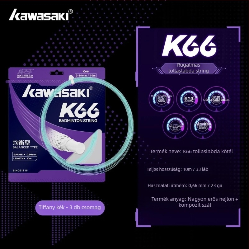 Kawasaki ütőhúr – Kompozit szál, 0,66 mm, 23–25 lb, Labdahang, badminton és teniszhez