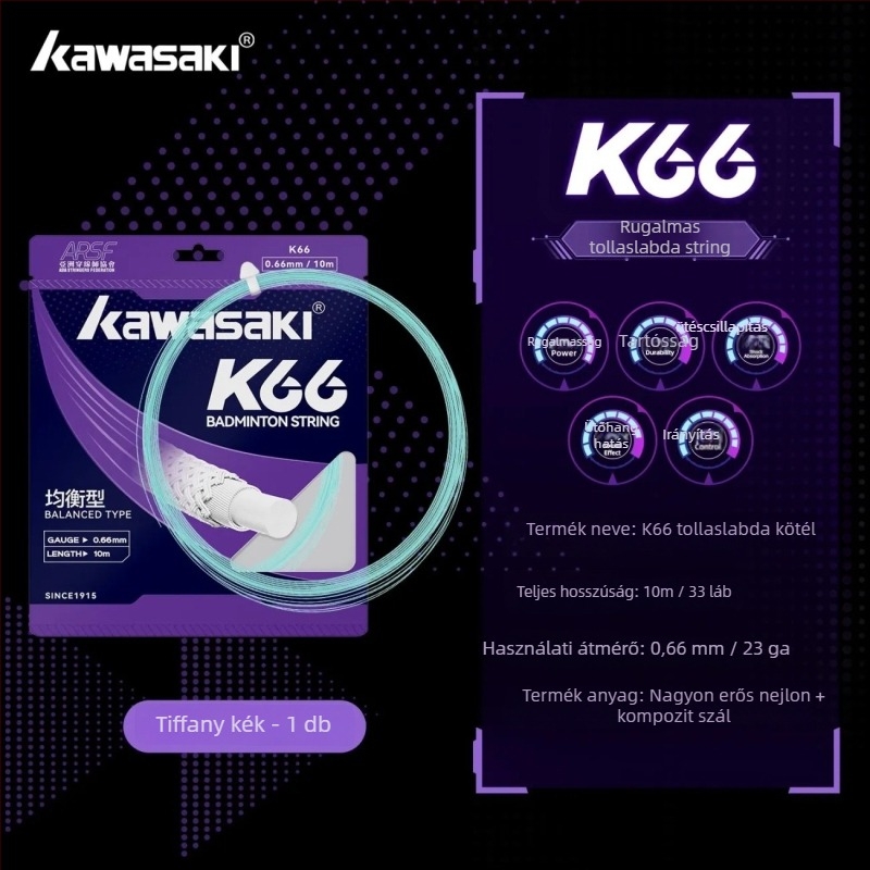 Kawasaki ütőhúr – Kompozit szál, 0,66 mm, 23–25 lb, Labdahang, badminton és teniszhez
