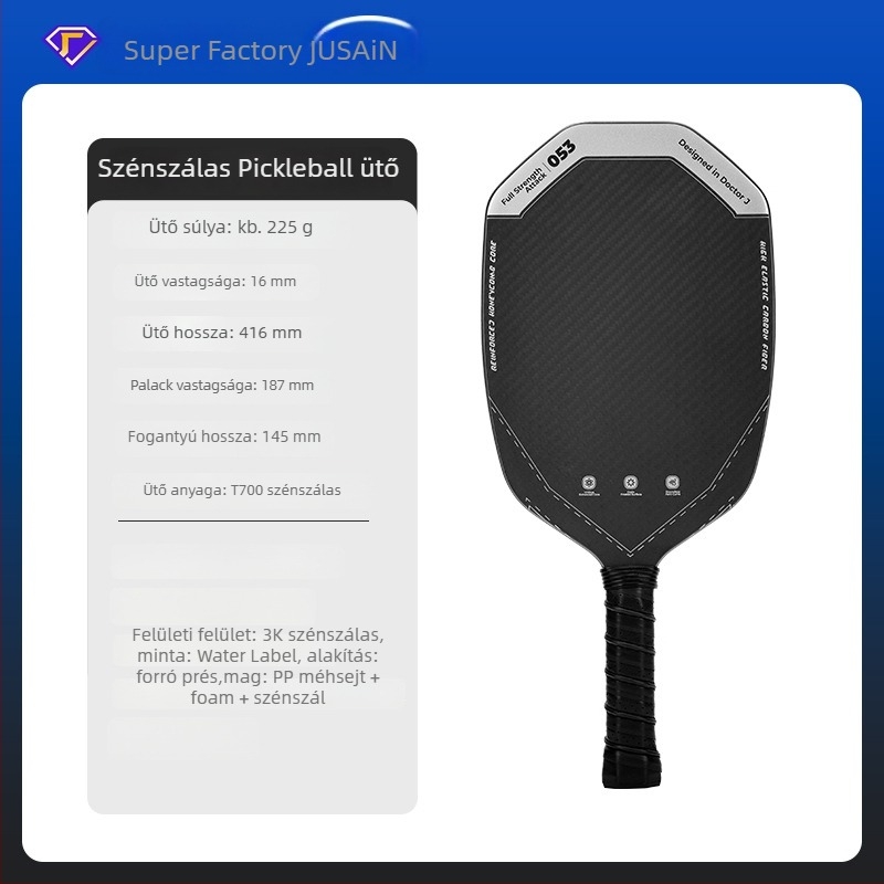Jusian karbon szálas pickleball ütő, tömeg 225 g