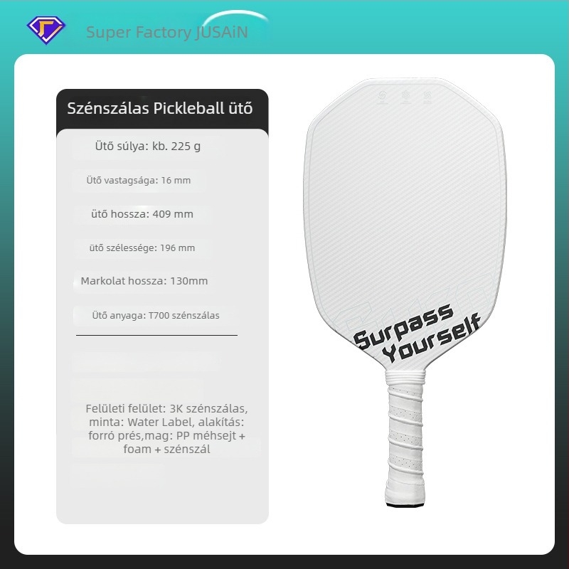 Jusian karbon szálas pickleball ütő, tömeg 225 g