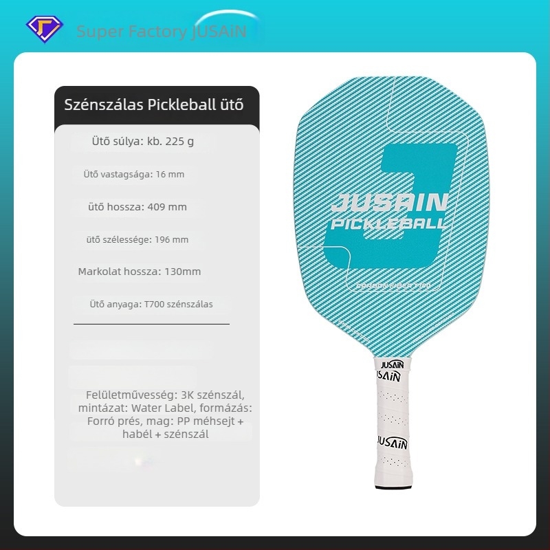 Jusian karbon szálas pickleball ütő, tömeg 225 g