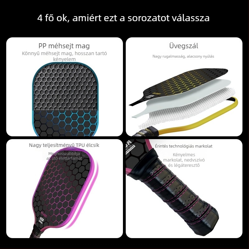 PANEL SOUND Üvegszálas keretű pickleball ütő készlet színátmenetes