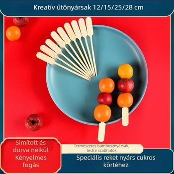 Egyszer használatos bambusz gyümölcsnyárs logóval nyomtatva, modern minimál stílus, minőségi termék