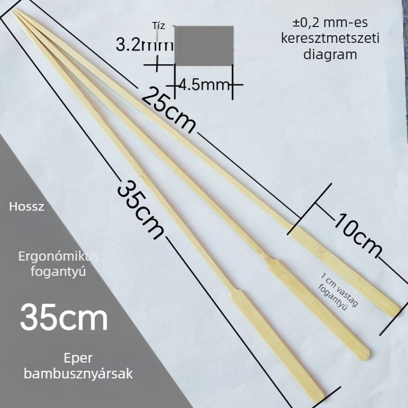 Egyszer használatos bambusz gyümölcsnyárs logóval nyomtatva, modern minimál stílus, minőségi termék