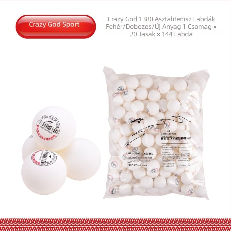 Asztalitenisz-labdák gépekhez – Crazy God, PP anyag, 3 csillagos, magas rugalmasságú, 144 darabos készlet