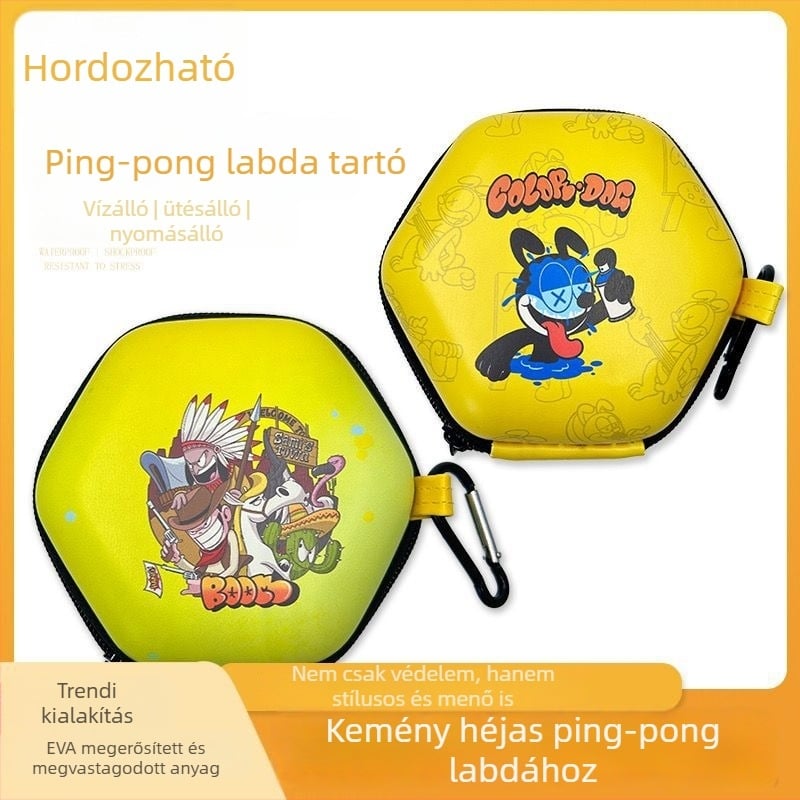 Ping-pong labdák doboza, kemény burkolat, 4 darabos készlet, hordozható és stílusos, PP anyag.