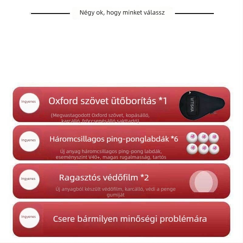 Asztaliteniszütő – Szénszálas alap, Gumi pozitív ragasztóval, Fenzhi márka, Testreszabás nélkül