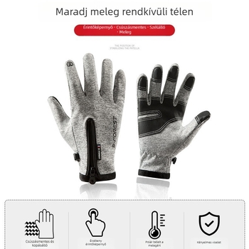 Felnőtt kerékpáros kesztyűk, uniszex, csúszásmentes, ütéscsillapító, vízálló és szélálló, fleece bélés, anyag: diving cloth