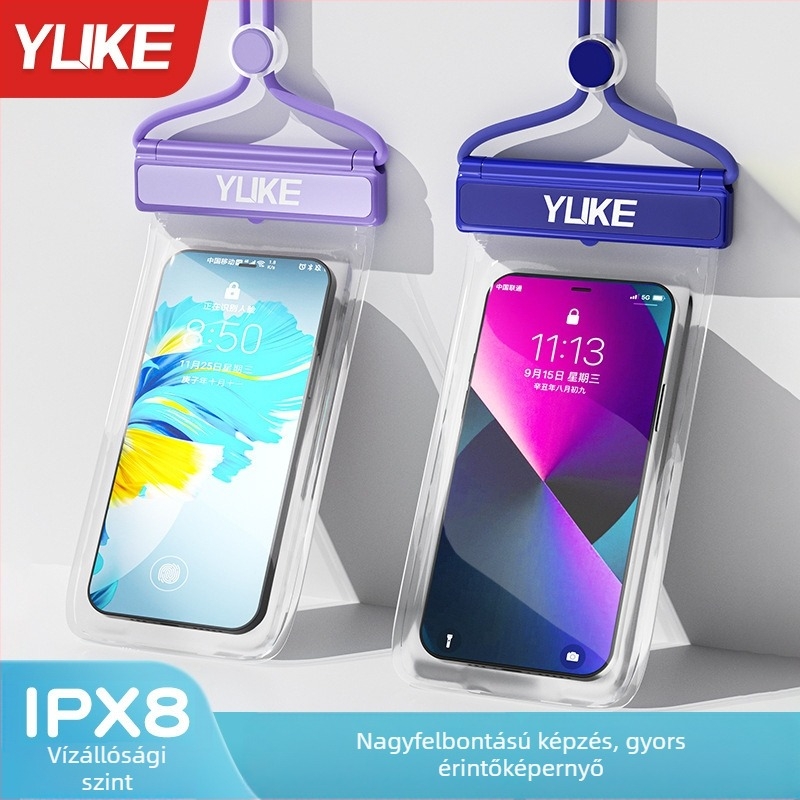 Kültéri vízálló telefontáska érintőképernyővel – ABS+TPU, vízálló anyag, alkalmas merülésre, tengerparton, túrázásra, horgászatra