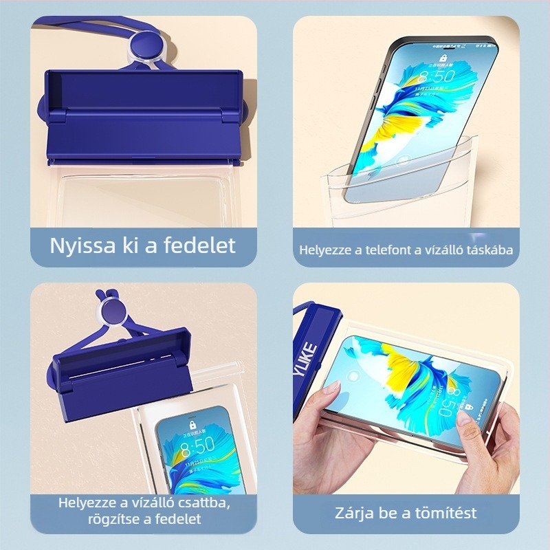 Kültéri vízálló telefontáska érintőképernyővel – ABS+TPU, vízálló anyag, alkalmas merülésre, tengerparton, túrázásra, horgászatra