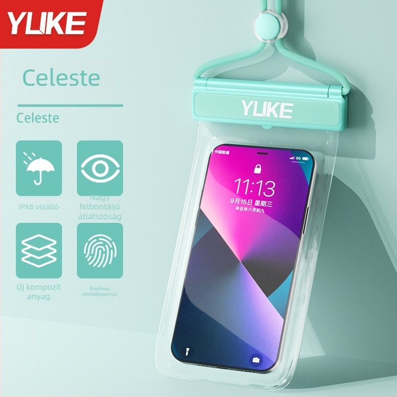 Kültéri vízálló telefontáska érintőképernyővel – ABS+TPU, vízálló anyag, alkalmas merülésre, tengerparton, túrázásra, horgászatra