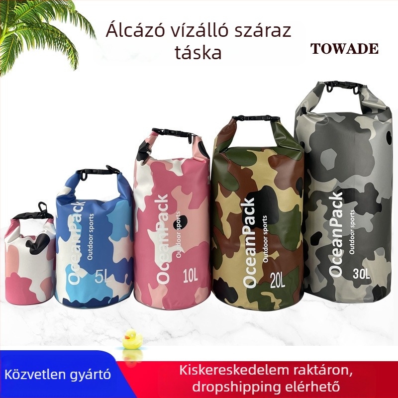 Kültéri víztáska – kamufláž 500D PVC hálóval, szabadidő-sport-mód stílus, TOWADE márka