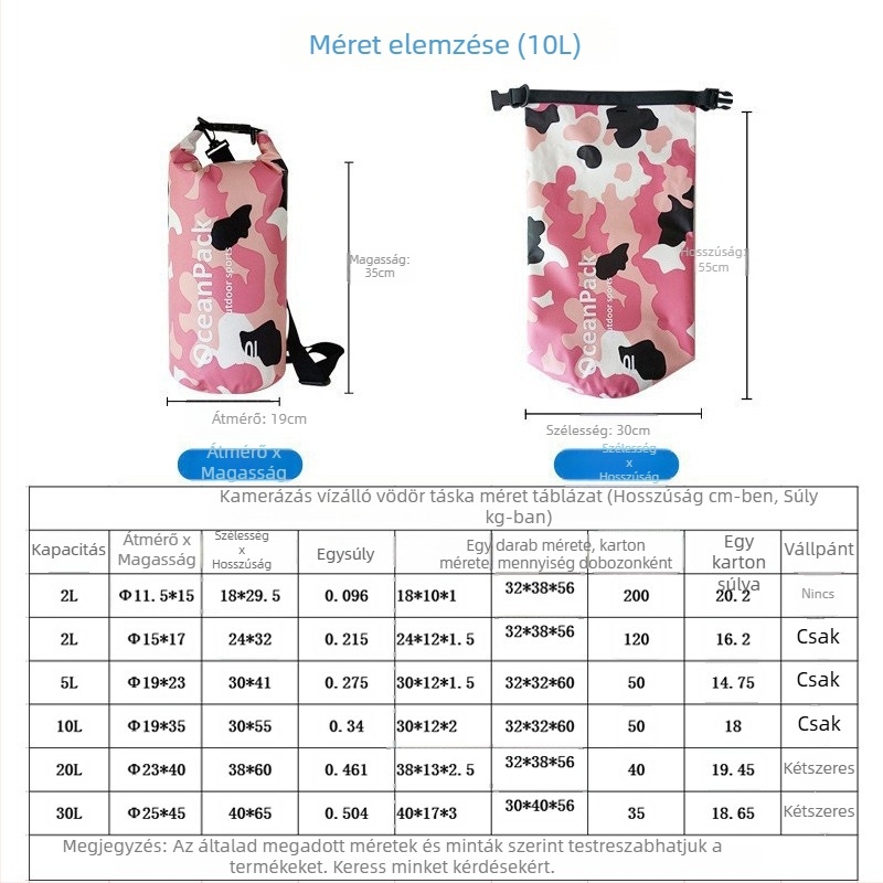 Kültéri víztáska – kamufláž 500D PVC hálóval, szabadidő-sport-mód stílus, TOWADE márka