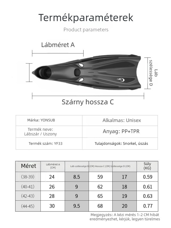 Yon Sub Uniszex snorkelús finek — PP/TPR anyag, testreszabható, magáncímkés