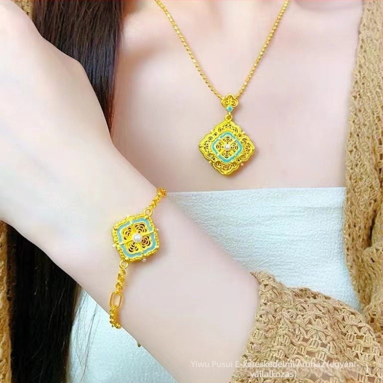 Aranyozott réz geometriai medálos nyaklánc Chopard-stílusú lánccal nőknek, súly körülbelül 20 g