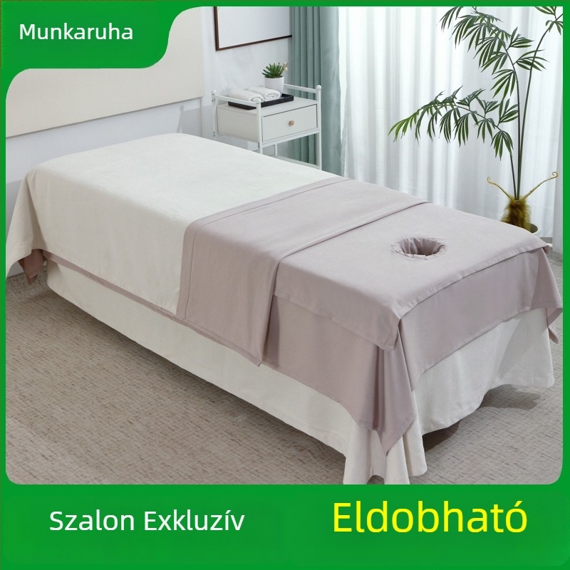 Fehér egyrészes ágynemű masszázságyhoz kozmetikai szalonban arccal nyílással