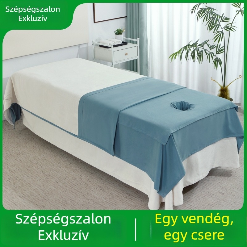 Fehér egyrészes ágynemű masszázságyhoz kozmetikai szalonban arccal nyílással