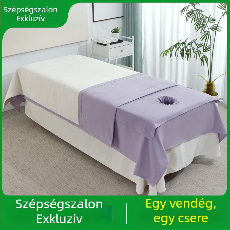 Fehér egyrészes ágynemű masszázságyhoz kozmetikai szalonban arccal nyílással